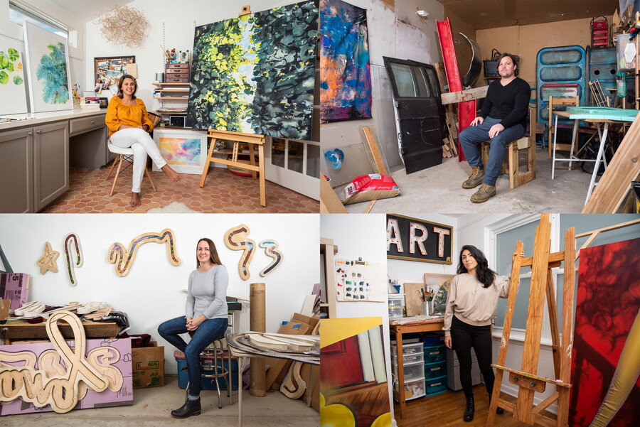 Four photographs of 2021 Carter Community Artists in their studios. 