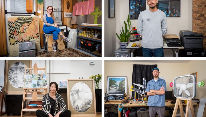 Four photographs of the 2019-20 Carter Community Artists in their studios. 