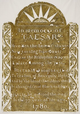 A color print of a tomb rubbing of an inscription "In memory of Caesar."