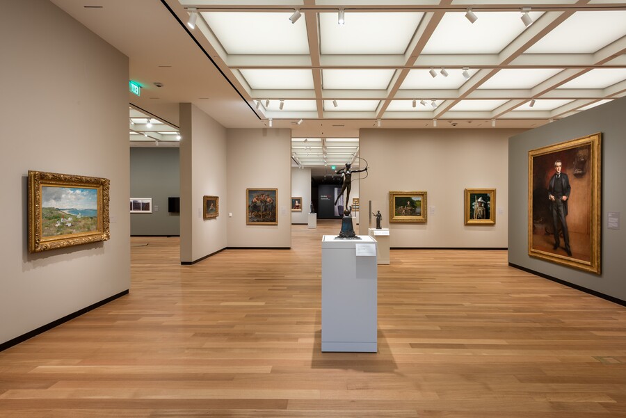 gallery with paintings and sculpture
