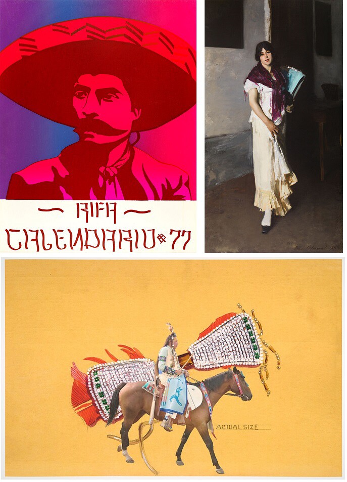 Collage of three images of artworks