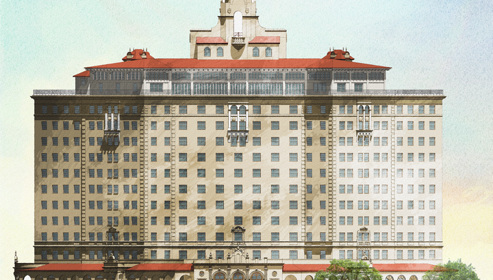 Rendering of the renovated Baker Hotel and Spa in Mineral Wells