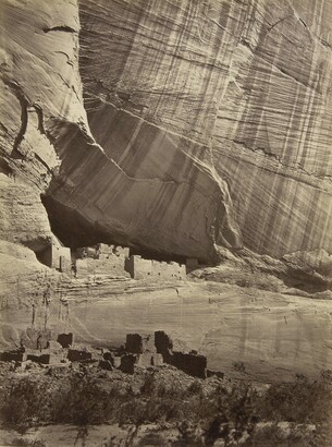 Timothy H. O'Sullivan (1840–1882), Ancient Ruins in the Cañon de Chelle, N. M. in a Niche 50 Feet above Present Cañon Bed, 1873, Albumen silver print