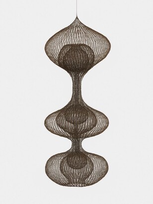 Hanging sculpture woven out of iron wire with three layers of orbs