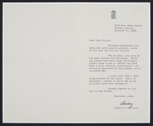 leonie j christen tucson arizona to laura gilpin november 27 1950 amon carter museum of american art
