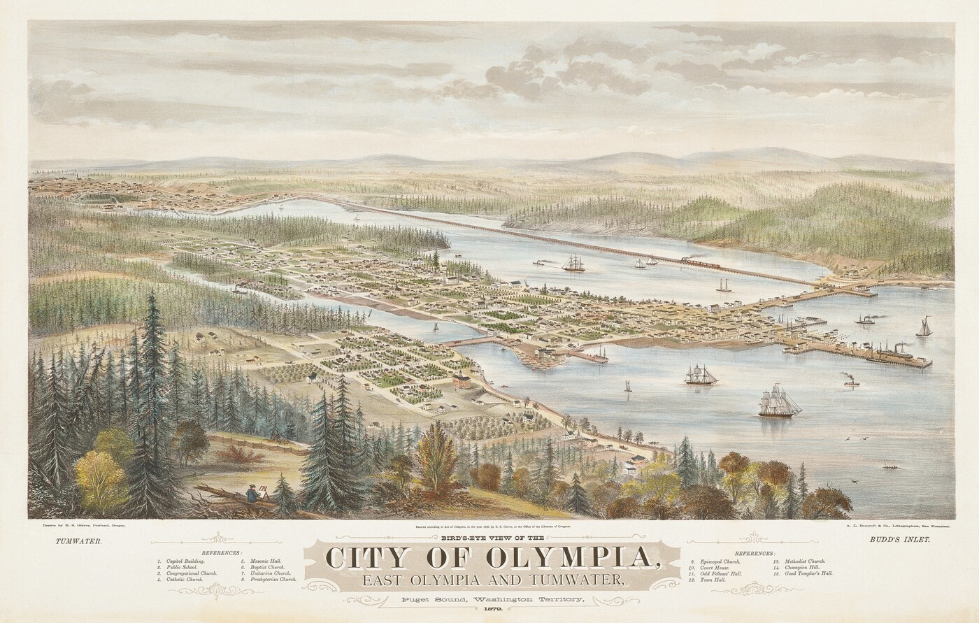 Bird'sEye View of the City of Olympia, East Olympia and Tumwater