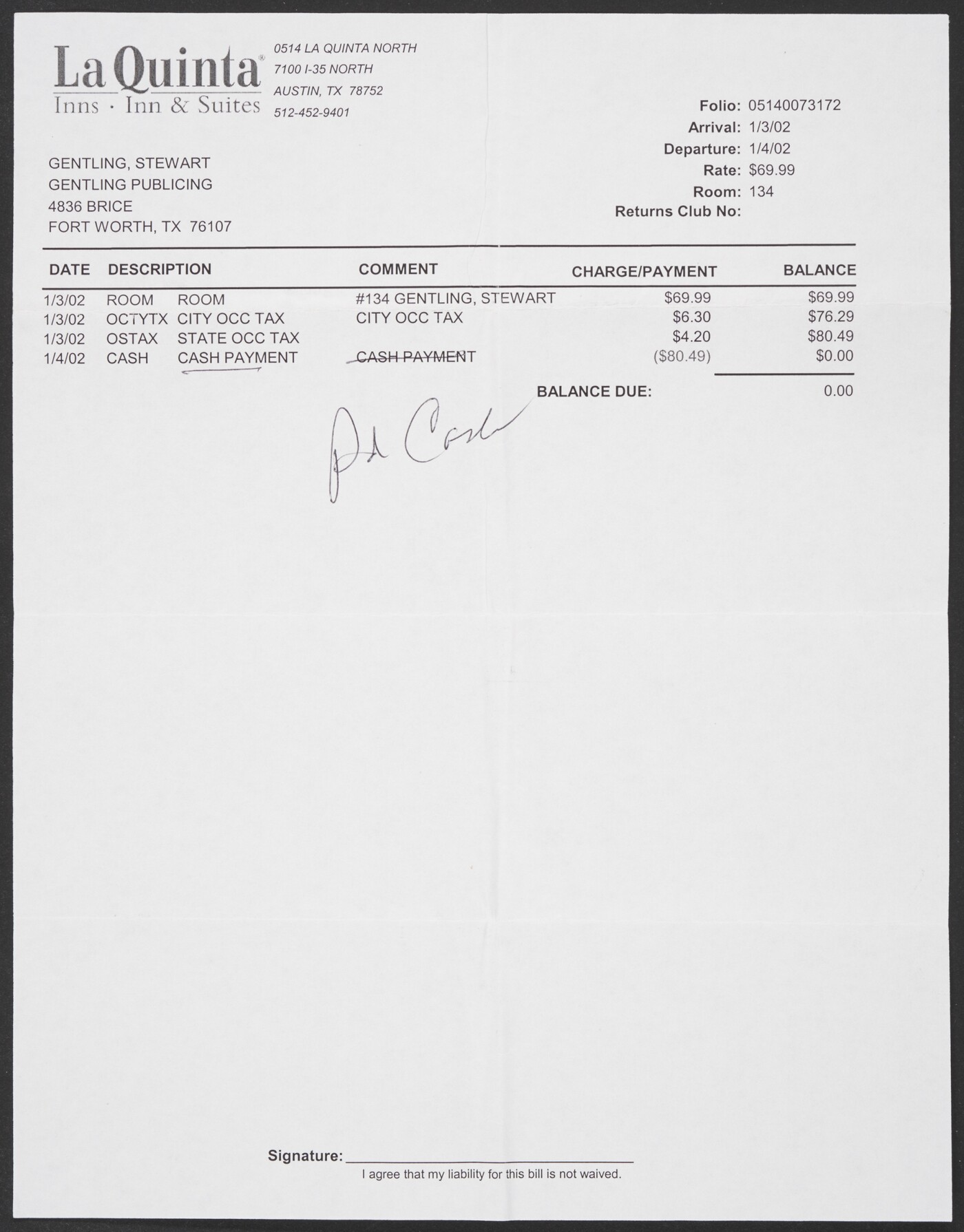 La Quinta Inn Receipt. January 4, 2002. Amon Carter Museum of