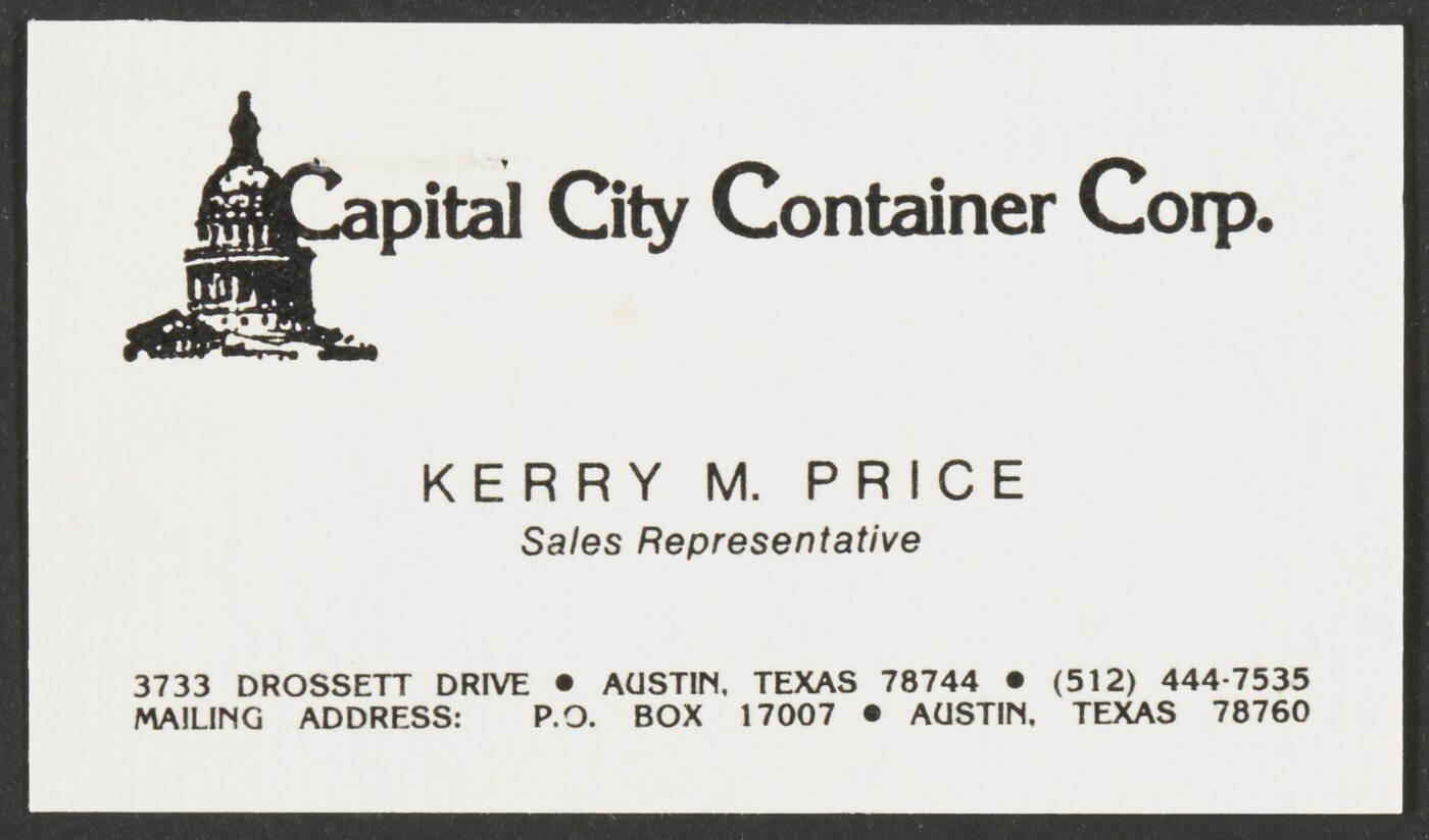 Business Card and Invoice Kerry M. Price. March 8, 1985 ...