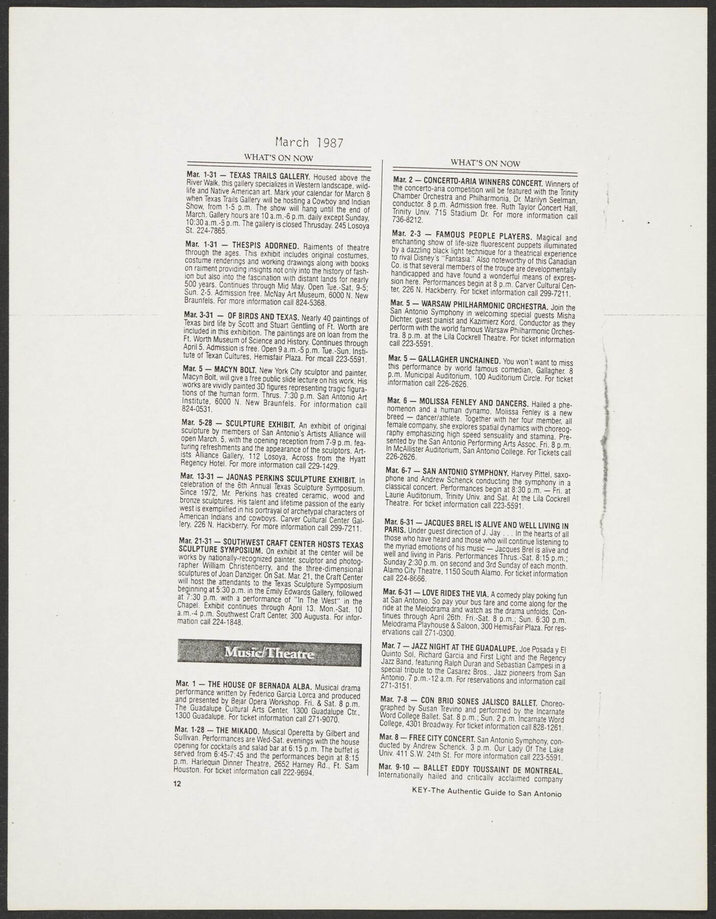 Events Calendar. March, 1987. Amon Carter Museum of American Art