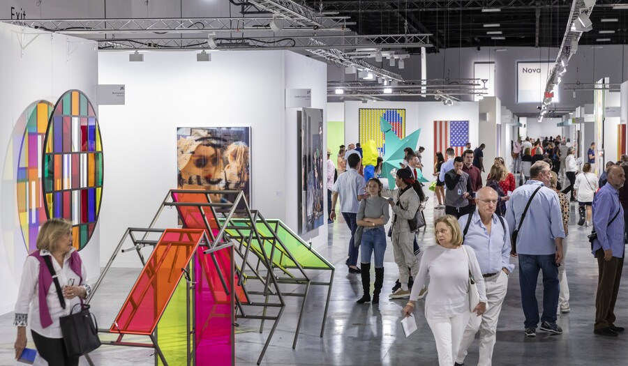 crowd looking at art