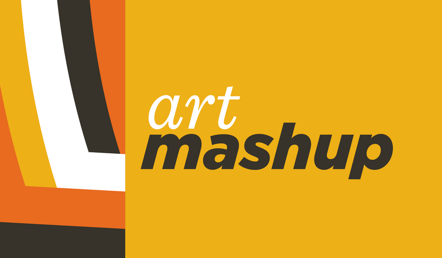 Graphic lines in black, orange, yellow, and white with text that says Art Mashup