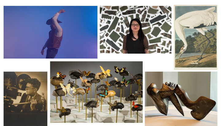 A collage of six photos of various types of artworks.